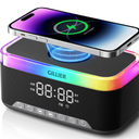 GILLIER Wireless Charging Alarm Clock Radio for Bedrooms – 15W Fast Wireless Charger Station for iPhone/Samsung, Bluetooth Stereo Speaker with FM Radio, Dimmable Display, USB Port, Sleep Timer, Black