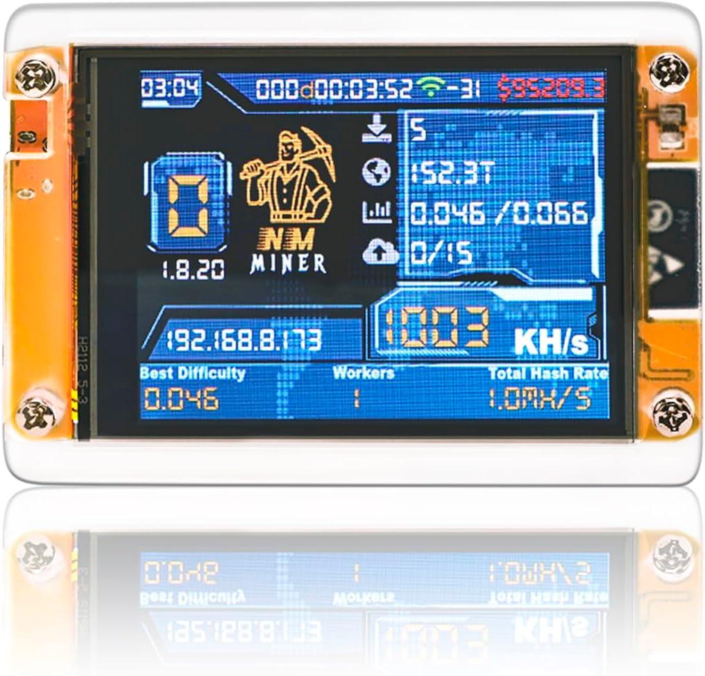 Bitcoin Miner,ESP32 Solo NM Miner One Shot Miner with 2.8 inch Smart Display,Lucky Crypto Solo Miner 1010KH/s Hashrate for Education or Lottery