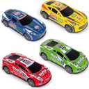 7 Inch Friction Powered Car Toys Set 4 Pack Push and Go Pull Back Race Trucks Toy Cars for Toddlers 1-3 4 5 6 Year Old Boys Girls Kids Birthday Gifts