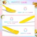 300 Pack Pastel Pink Blue Purple Yellow Disposable Plastic Silverware Heavy Duty, Plastic Cutlery Set, Forks and Spoons Knives Set for Easter Birthday Party Prom Night, Weddings, (Macaron Colors)