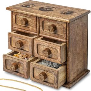 Handmade Wooden Jewelry Box 11" x 9.5" - Engraved Knobs, Top Symbol Markings, Strong and Durable Mango Wood - Large Jewelry Box for Women, Men - 3 x 2 Layer Jewelry Box