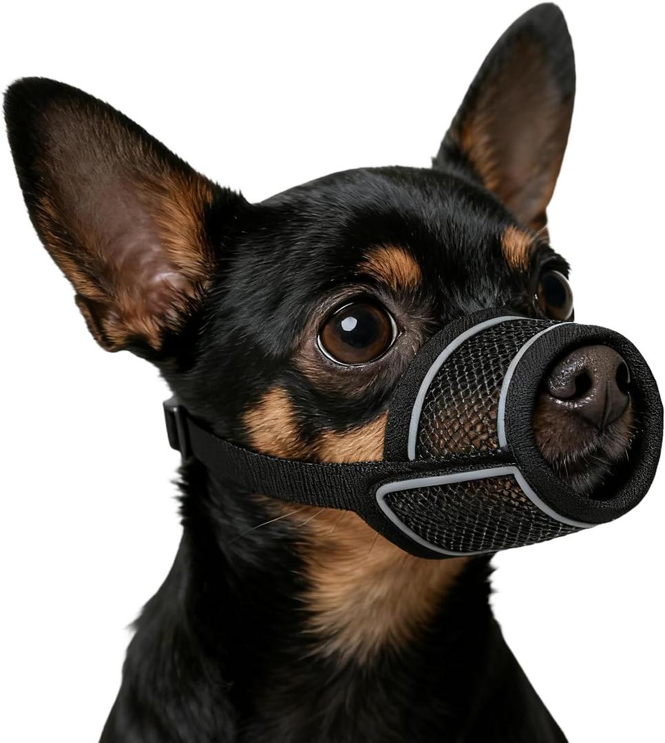 Dog Muzzle for Small Medium Large Dogs Soft Air Mesh Muzzles with Reflective Strips for Biting, Chewing, Grooming, Vet Visits, Training (XXS) (XXS (Snout 4"-5"))