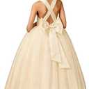 Girls Ball Gown Satin Bodice Tulle Princess Pageant Flower Girl Dress Cross Strap Junior Bridesmaid Dresses with Bow Size 6