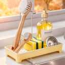 Minimalist Sink Caddy, Rustproof Sponge Holder for Kitchen Sink with 304 Stainless-Steel Brush Holder, Countertop Rack Organizer with Raised Ridges & Silicone Drain Tube (Pastel Yellow, Large)