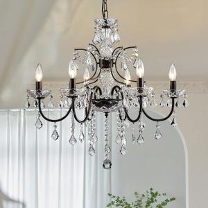Bestier Black Finish Elegent Crystal Candle Candelabra Chandelier 6 Light Lighting Fixture LED Pendant Ceiling Light Dia 26 in x H 26 in