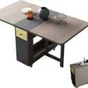 FUNROLUX Folding Dining Table with Storage Rack and 2 Drawers, Movable Kitchen Table Extendable Versatile Table Space Saving Foldable in 3 Forms (Grey)