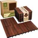 Premium Acacia Wood Interlocking Deck Tiles, 12"x12"x0.9" Outdoor Patio Flooring, Waterproof All-Weather Use, 9 PCS, Dark Brown Striped Pattern