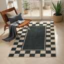 Moynesa Easy Jute Rug Checkered Outdoor Patio Rug 3x5, Washable Rugs for Entryway Non Slip Bordered, Indoor Outdoor Carpet for Living Room Bedroom Kitchen Farmhouse Backyard, Black (Checkerboard)