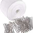 INCREWAY Curtain Accessory, 10 Meters/10.9 Yards White Curtain Heading Deep Pinch Tape Pull Pleat Tape with 20 Pcs Stainless Steel 4 Prong Curtain Pleat Hook Clip