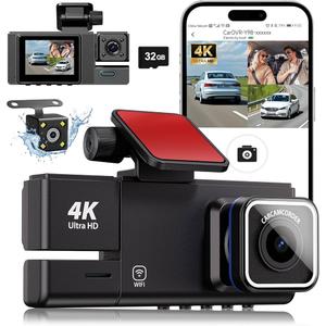 3 Channel Dash Cam, 5G WiFi Dash Camera for Cars, 4K UHD Dash Cam Front and Rear, Car Camera with Night Vision, 24 Hours Parking Monitor, Loop Recording, HDR, App Control
