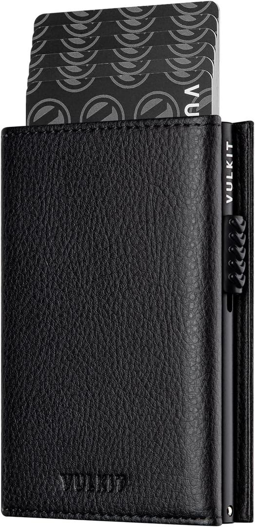 VULKIT Card Holder Wallet with Coin Pocket Magnetic Closure Pop Up Cards With ID Window Leather Wallet for Cash & Credit Cards | with Coin Pocket, Magnetic Closure, Pop Up Cards, With ID Window (Grain Black)