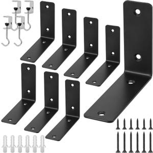 L Floating Shelf Brackets,8 Pack Heavy Duty L Brackets for Shelves, L 5" X H 4" Black Metal Countertop Support Brackets,Wall Mounting for Wood