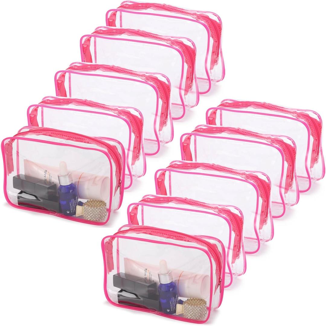 Tbestmax 10 Pcs Clear Cosmetic Bags Small Makeup Bags Portable Waterproof Travel Toiletry Bags Organizer Rose Red, 7.5"x 4.8"x 2.3"