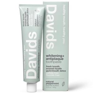 2 x Davids Fluoride Free Toothpaste, Teeth Whitening, Antiplaque, SLS (Sulfate) Free, Promotes Enamel Health, Mouth & Gum Detox, EWG Verified, Peppermint, 5.25oz