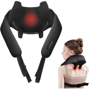 Neck Massager with Heat - Cordless Shiatsu Neck and Back Massager for Pain Relief Deep Tissue, Rechargeable 6D Kneading Brushless Motor Shoulder Massage Gifts for Women Men Home Office Car Christmas (Black)