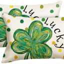 AVOIN colorlife St Patricks Day Clover Lucky Shamrock Throw Pillow Covers, 12 x 20 Inch Polka Dot Green Cushion Case Decoration for Sofa Couch Set of 2