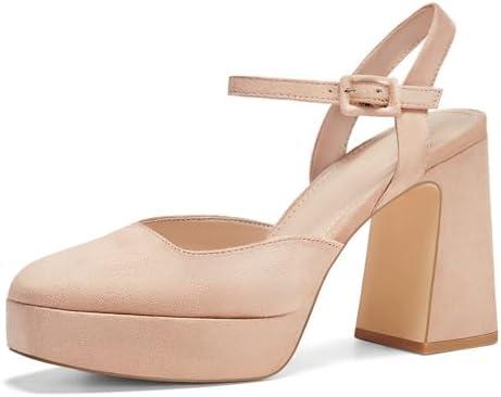 Coutgo Women's Chunky Platform High Heels Closed Toe Ankle Strap Pumps Wedding Party Dress Shoes Khaki, Size 9 Coutgo Women's Chunky Platform High Heels Closed Toe Ankle Strap Pumps Wedding Party Dress Shoes Khaki, Size 9