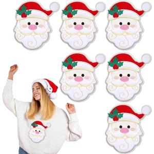 Luinabio 6 Pcs 7'' Large Size Christmas Iron-on Patch Santa Claus Iron on Patches Appliques Embroidery Patches Bulk Craft Clothes Jeans Hat Sweater Jacket Bag Accessories DIY