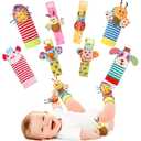 Wrist Rattles Foot Finder Rattle Sock Baby Toy, Rattle Toy, Arm Hand Bracelet Rattle, Feet Leg Ankle Socks, Activity Rattle Present Gift for Newborn Infant Babies Boy Girl Bebe (8 pcs-A)
