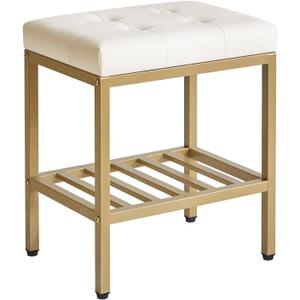 IBUYKE Rectangular Makeup Stool with Adjustable Feet and Storage Space, Footrest Chair, PU Vanity Seat, Multi-Use as Small Side Table or Ottoman, for Bedroom, White