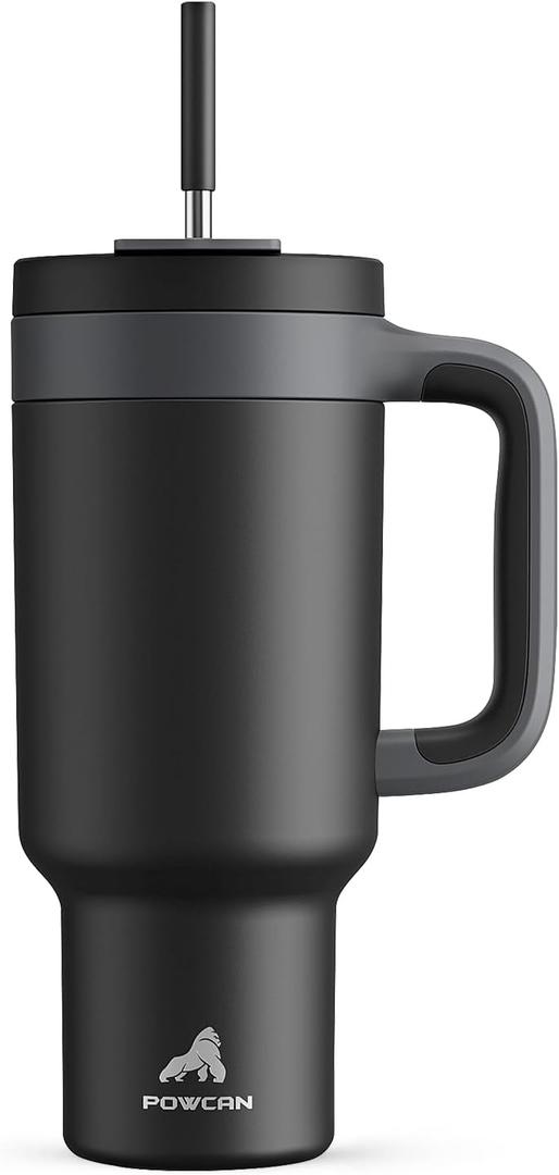 POWCAN 40 oz Tumbler with Handle, 2-in-1 Straw and Sip Lid, Leakproof, Dishwasher Safe, Insulated Stainless Steel Travel Coffee Mug, Keeps Cold for 34 Hours, Fits in Car Cup Holder (Midnight)