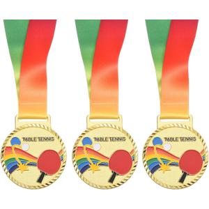 PATIKIL 2.7" Ping Pong Medals, 3 Pack Table Tennis Award Medals Gold Medal with Ribbon Multicolor for Games Sports Competitions