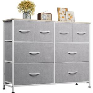 WLIVE 8 Drawer Dresser for Bedroom, Wide Fabric Dresser Storage Organizer, Chest of Drawers with Wood Top, Sturdy Steel Frame, Dressers for Living Room, Closet, Hallway, Light Grey WLIVE 8 Drawer Dresser for Bedroom, Wide Fabric Dresser Storage Organizer, Chest of Drawers with Wood Top, Sturdy Steel Frame, Dressers for Living Room, Closet, Hallway, Light Grey