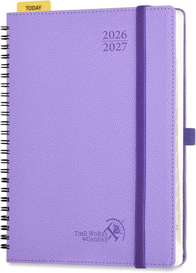 POPRUN 2026-2027 Academic Weekly Planner, 6.75" x 8.75" Horizontal Daily Book Calendar, July 2026 to June 2027, Softcover Appionment Book with Monthly Tabs, Spiral Bound, Inner-Pocket - Lavender