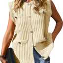Saodimallsu Womens Sleeveless Sweater Vest Button Up Cable Knit Crew Neck Trendy Casual Loose Summer Cardigan (Medium, Beige)