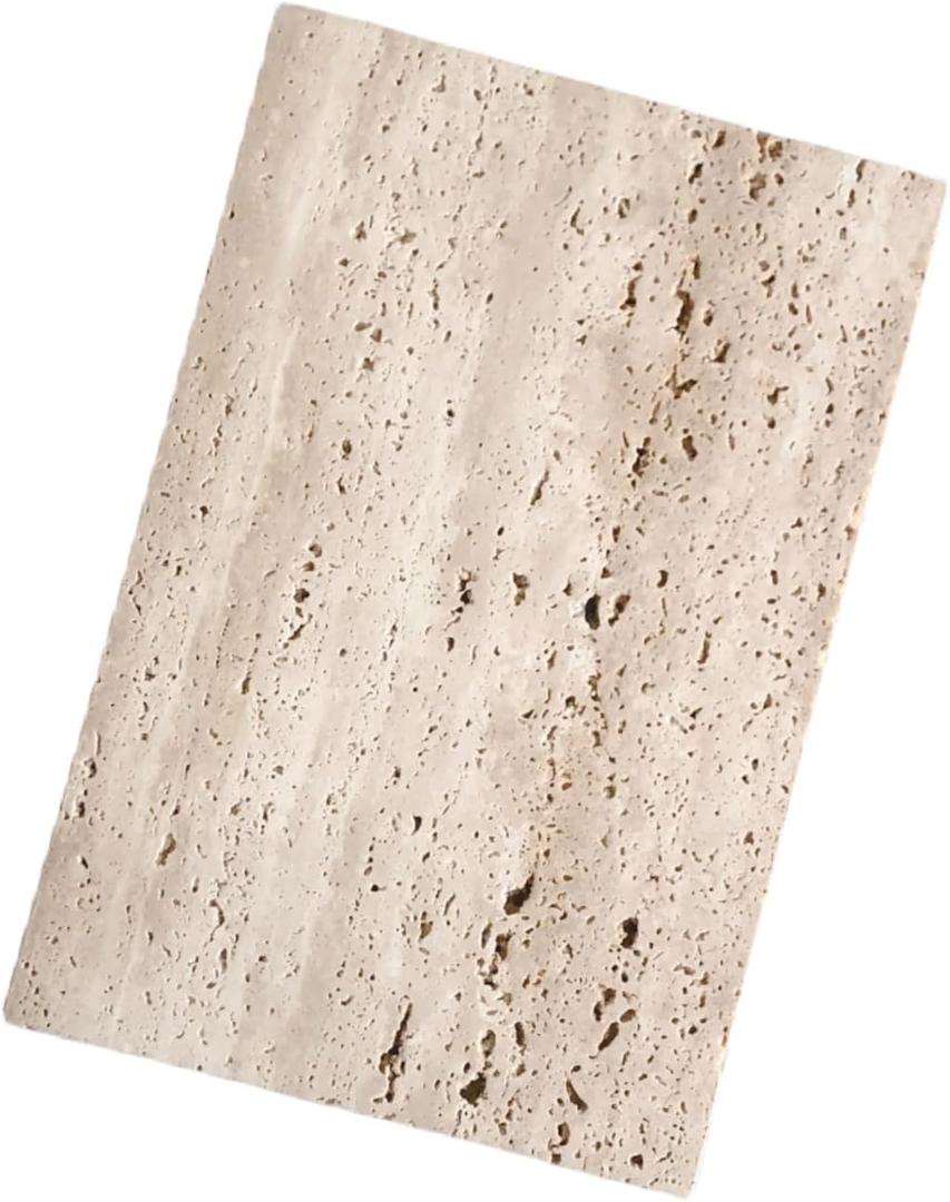 Hole Stone Right Angle Marble Slab Surface Plate with Non-Slip Mat Decorative Tray for Home (Beige Travertine 11.8x7.87x0.39)