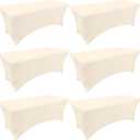 Moosfor Spandex Elastic Fitted 6FT Rectangle Tablecloth 6 Pack, Stretch Washable Reusable Table Cover for Outdoor Picnic, Dining, Wedding, Banquet & Party Events (Beige, 72Lx30Wx30H Inch)