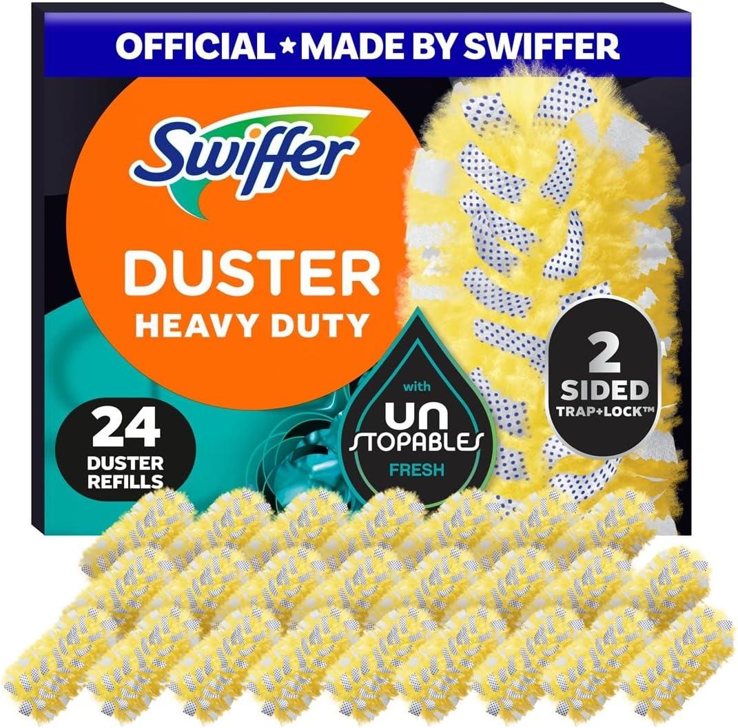 Swiffer Dusters Heavy Duty, Feather Head Multi-Surface Duster Refills for Cleaning, Unstopables, Yellow, 24 Count (4 Packs of 6)
