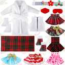 Sumind 14 Pieces Christmas Doll on Clothes Accessories Outfits Set Including Skirts, Bathrobe, Sleeping Bag, Fluffy Vest, Shirt, Scarf, Eye Cover and Boots for Xmas Doll Decor(Cute Style)