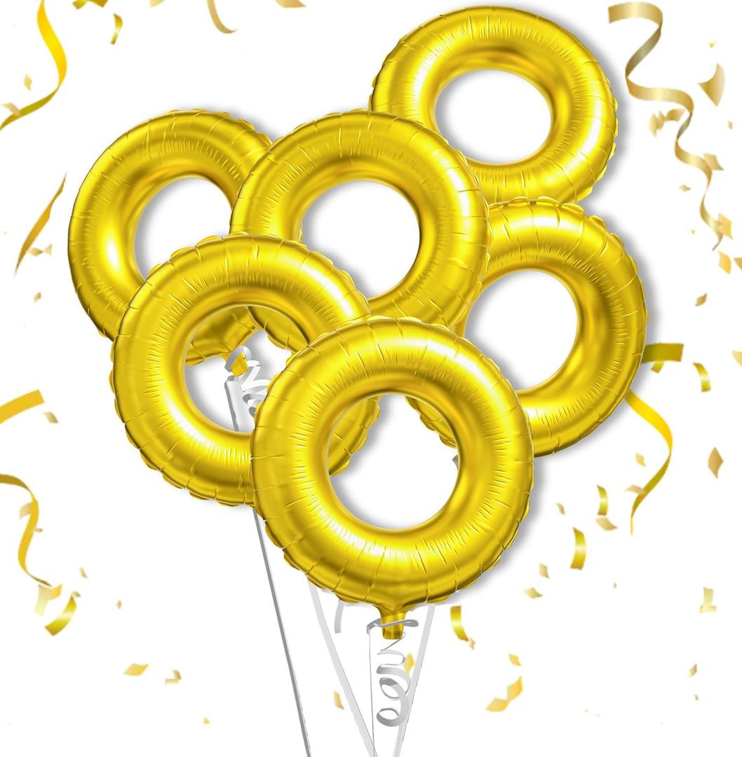 6Pcs Gold Ring Balloon 29" Helium Foil Round Balloons for Kids Birthday, Bride Balloons Bachelorette Decoration, Show Girl Ring Balloon for Show Girl Life Party Decoration