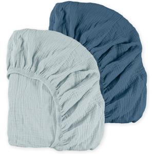 Muslin Mini Crib Sheets, 2 Pack for Baby Boy and Girl, Soft Breathable Stretchy Baby Pack N Play Mattress and Mini Cribs Sheet, Universal Fitted Portable/Mini Crib Mattresses (Bright Colors)