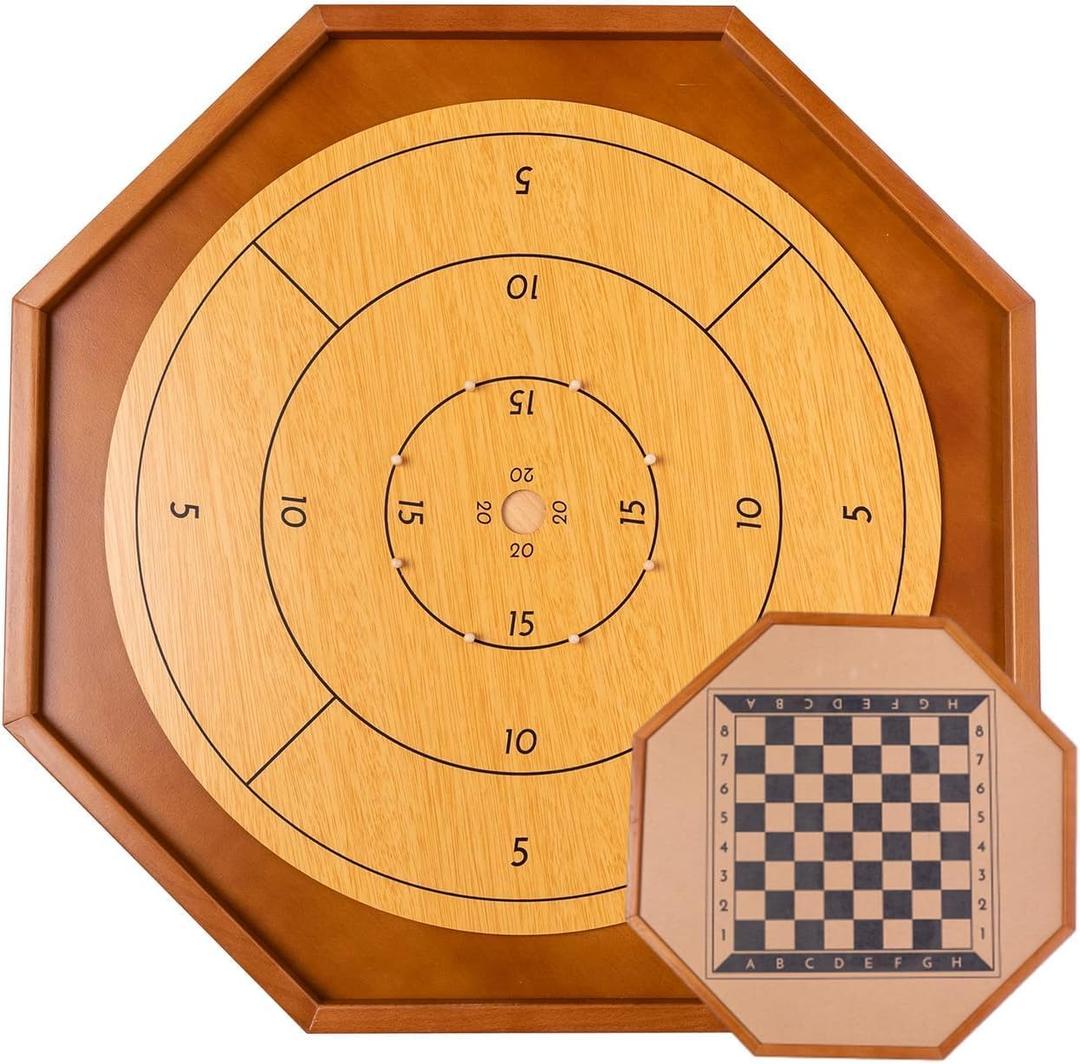 Tournament Crokinole & Checkers, 30" Official Crokinole Board Game | 26" Playing Surface, 24 Black & White Discs, Canadian Heritage Tabletop Games, Dexterity Krokinole Games Families and Friends