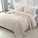 Exclusivo Mezcla Ultrasonic Full Queen Quilt Bedding Set, Lightweight Brich Beige Bedspreads Soft Modern Geometric Coverlet Set for All Seasons (1 Quilt and 2 Pillow Shams)
