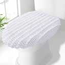 Smiry Soft Chenille Bathroom Toilet Lid Cover, Stays in Place Rubber Backing Covers, Machine Washable, 17.5x15, Fits Most Round, Elongated and Oblong Lids, Accessories Decor, White