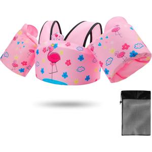 Coast Guard Approved UL Kids Swim Vest for Children Learn Swimming Training Neoprene Toddler Floaties with Adjustable Non-Slip Buckle Shoulder Harness Arm Wings for 22-66 lbs Boys/Girls Beach (Pink Flamingo)