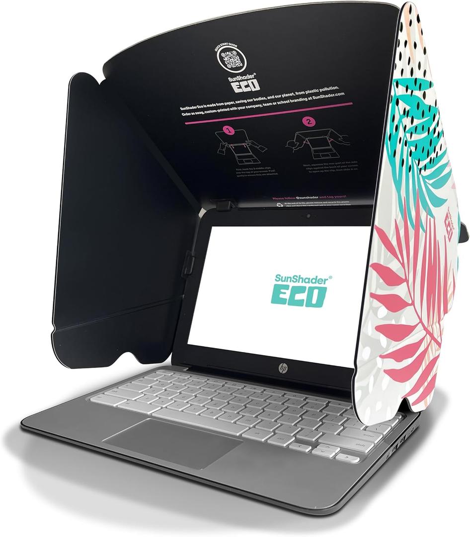 Laptop Sun Shade (M, Tropical), SunShader Eco, Recyclable Multi-Layered Cardboard Laptop Sun Shade for Working Outside & Privacy Screen - Patent 10963010