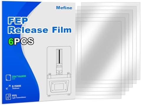 5PCS FEP Film 200x140x0.15mm for ANYCUBIC Photon, Photon S, Mono 4K, ELEGOO Mars 2 Pro, Mars 3, Mars 3 Pro, Phrozen Sonic Mini 4K, Creality Halot-one, LD-002H LCD 3D Printer Resin Fep Replacement 6 Pcs