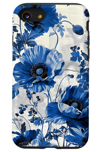 Floral Pattern with Blossoms in Blue and White, A Poppy Case for iPhone SE (2020) / 7 / 8