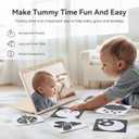 IEATFO Tummy Time Play Set Adjustable Angle, Double-Sided Design, Montessori Tummy Time Toys Large Baby Safe Mirror and Card Display Stand with Black and White High Contrast Baby Cards