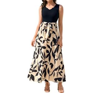 KUTUMAI Sleeveless Maxi Dress Floral V Neck Tie Waist Long Formal Cocktail Dresses for Women Spring Summer 2025 L, Black