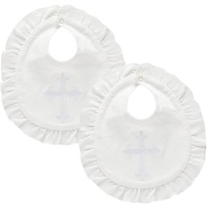 Janmercy 2 Pieces White Baptism Bib Christening Bib for Baby Girls Embroidered Crucifix Baptism