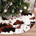 Christmas Tree Skirt 48 Inch Cow Stripe Plush Faux Fur Elegant Christmas Tree Skirts Floor Mat White and Black Cows Print Tree Skirt Indoor Outdoor Christmas Holiday Decoration