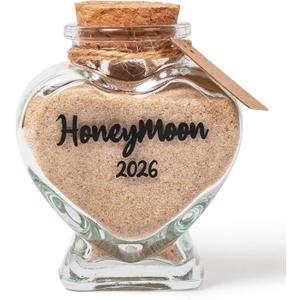 Honeymoon Sand Keepsake Jar 2026Bridal Shower, Wedding, Engagement, Honeymoon, Travel for Couples, Newlywed, Fiance(Gift Box Includes) - 40ml Heart Shape Glass