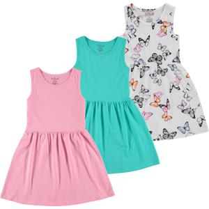 Pink Angel 3-Pack Girls' Dresses, Kids Casual Fit and Flare Sleeveless Summer Dress & School Outfit, 100% Cotton 7-8 