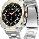 SUPLINK Stainless Steel Case and Band Compatible with Samsung Galaxy Watch Ultra Bands 47mm(2025/2024), Rugged Protective Case Bumper Metal Bands for Samsung Ultra Watch Band Men, Silver Gold