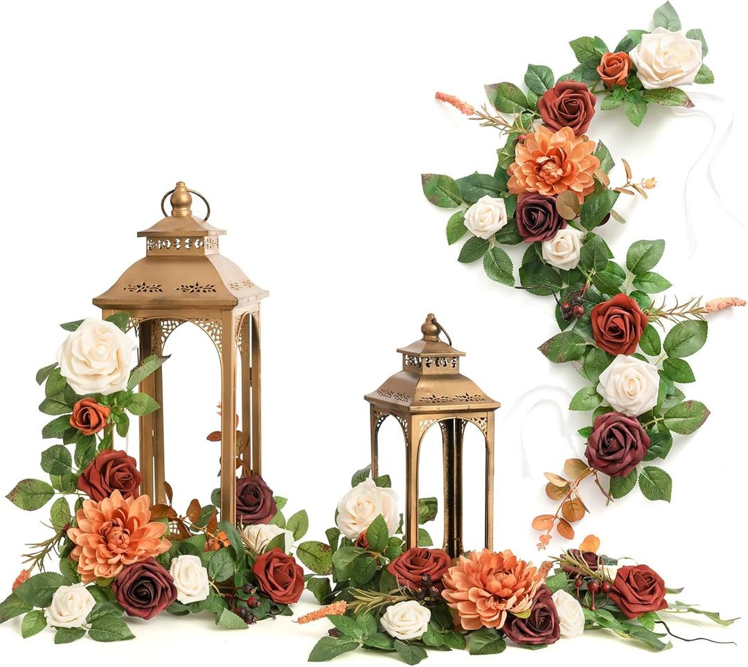 Ling's Moment 6Pack 2ft Artificial Flowers Garland Terracotta Lantern Flower Centerpieces Burnt Orange Wedding Aisle Decor Chair Flowers Arch Floral for Signs DIY Table Wall Window Cake Decoration (Or-sunset Terracotta)